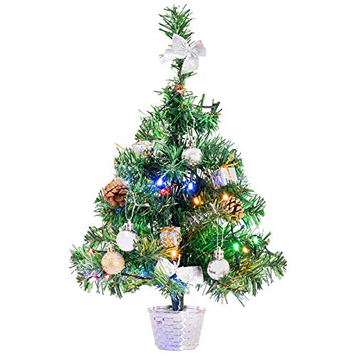 GloBrite 45cm Mini Christmas Tree with 40 Multi-colour LED Lights, Baubles, Artificial Gold Pine Cones | Pre Lit Christmas tree Christmas Decorations | Table Top Christmas Tree