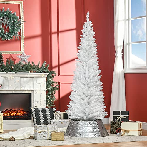 HOMCOM 6FT Artificial Pine Pencil Slim Tall Christmas Tree with Branch Tips Xmas Holiday Décor with Stand White