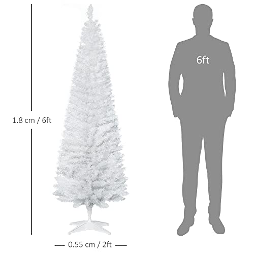 HOMCOM 6FT Artificial Pine Pencil Slim Tall Christmas Tree with Branch Tips Xmas Holiday Décor with Stand White