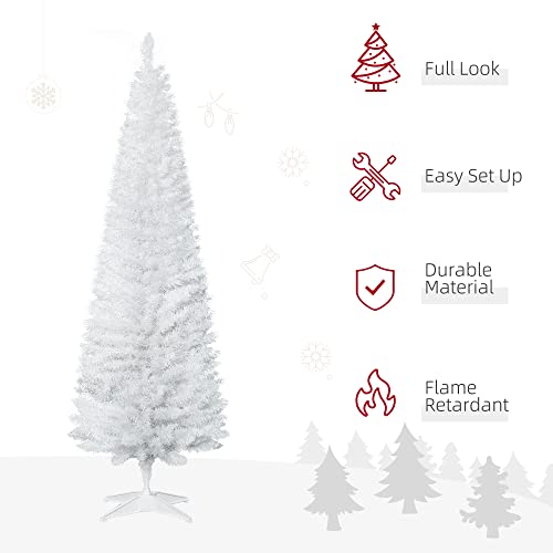 HOMCOM 6FT Artificial Pine Pencil Slim Tall Christmas Tree with Branch Tips Xmas Holiday Décor with Stand White