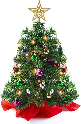 Small LED-lit Tabletop Christmas Tree with Ornaments
