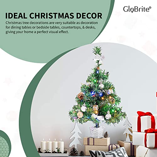 GloBrite 45cm Mini Christmas Tree with 40 Multi-colour LED Lights, Baubles, Artificial Gold Pine Cones | Pre Lit Christmas tree Christmas Decorations | Table Top Christmas Tree