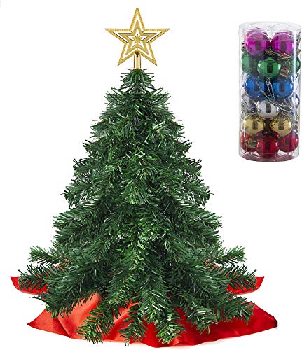 Small LED-lit Tabletop Christmas Tree with Ornaments