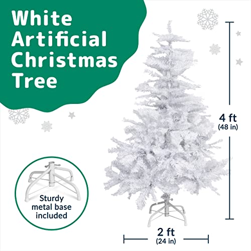 Prextex 4ft Christmas Tree - Artificial Canadian Fir Small Christmas Trees - Lightweight and Easy to Assemble Christmas Tree 4ft with Metal Stand, 320 Tips, Artificial White Christmas Tree