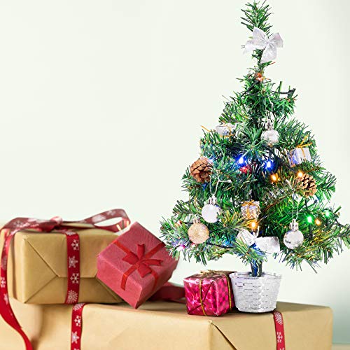 GloBrite 45cm Mini Christmas Tree with 40 Multi-colour LED Lights, Baubles, Artificial Gold Pine Cones | Pre Lit Christmas tree Christmas Decorations | Table Top Christmas Tree