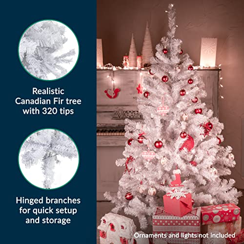 Prextex 4ft Christmas Tree - Artificial Canadian Fir Small Christmas Trees - Lightweight and Easy to Assemble Christmas Tree 4ft with Metal Stand, 320 Tips, Artificial White Christmas Tree