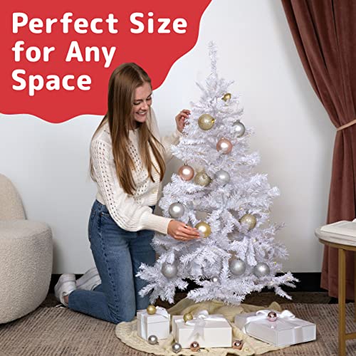 Prextex 4ft Christmas Tree - Artificial Canadian Fir Small Christmas Trees - Lightweight and Easy to Assemble Christmas Tree 4ft with Metal Stand, 320 Tips, Artificial White Christmas Tree