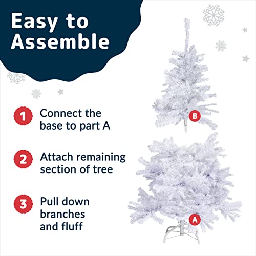 Prextex 4ft Christmas Tree - Artificial Canadian Fir Small Christmas Trees - Lightweight and Easy to Assemble Christmas Tree 4ft with Metal Stand, 320 Tips, Artificial White Christmas Tree