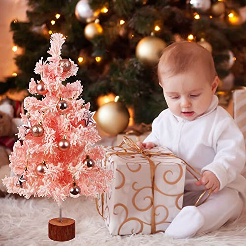 LOKIPA Small Pink Snow Flocked Christmas Tree, 60cm Snow Flocked Tabletop Artificial Christmas Tree for Christmas Home Decorations