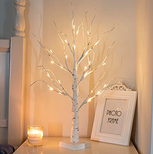 White Twig Christmas Tree with Lights: 2FT Tabletop Birch