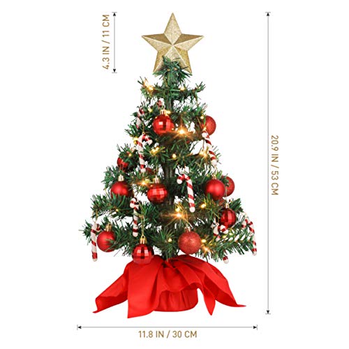 Amosfun Tabletop Christmas Tree Artificial Mini Xmas Pine Tree with LED String Lights, Star Tree Topper and Ornaments for Indoor and Outdoor Holiday Decoration