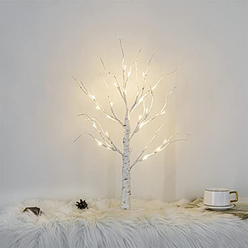 White Twig Christmas Tree with Lights: 2FT Tabletop Birch