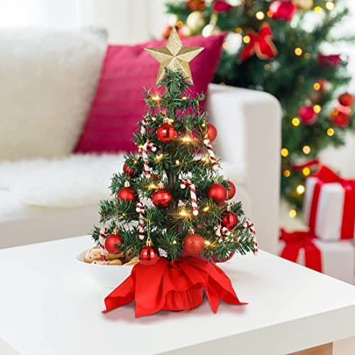 Amosfun Tabletop Christmas Tree Artificial Mini Xmas Pine Tree with LED String Lights, Star Tree Topper and Ornaments for Indoor and Outdoor Holiday Decoration