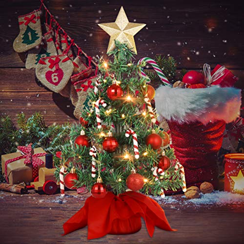 Amosfun Tabletop Christmas Tree Artificial Mini Xmas Pine Tree with LED String Lights, Star Tree Topper and Ornaments for Indoor and Outdoor Holiday Decoration