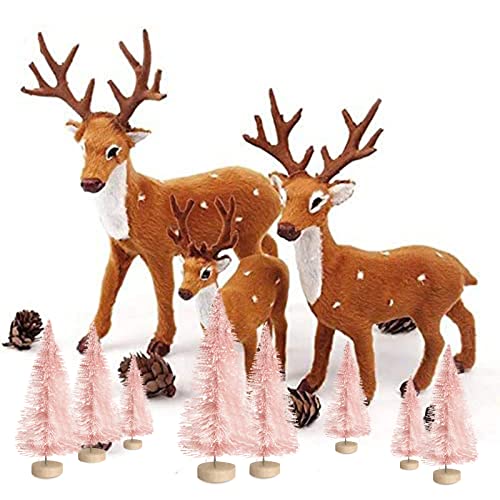 8PCS Artificial Mini Christmas Trees, Bottle Brush Trees with Wood Base, Artificial Frosted Sisal Xmas Tree, DIY Crafts Mini Pine Tree for Christmas Party Home Table Top Decor Winter Ornaments