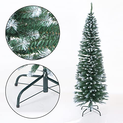 FB FunkyBuys 6ft Frosted Green Pine Pencil Slim Artificial Christmas Tree with 555 Branch Tips & Metal Stand (Frosted, 6ft (180cm))