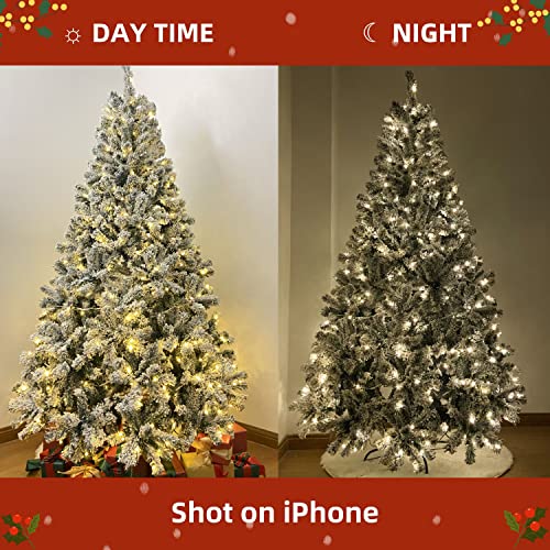Snow Flocked Pre-Lit Christmas Tree with LED Lights - 7FT