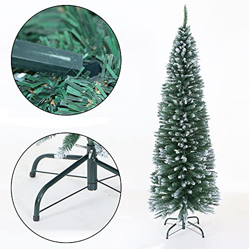 FB FunkyBuys 6ft Frosted Green Pine Pencil Slim Artificial Christmas Tree with 555 Branch Tips & Metal Stand (Frosted, 6ft (180cm))