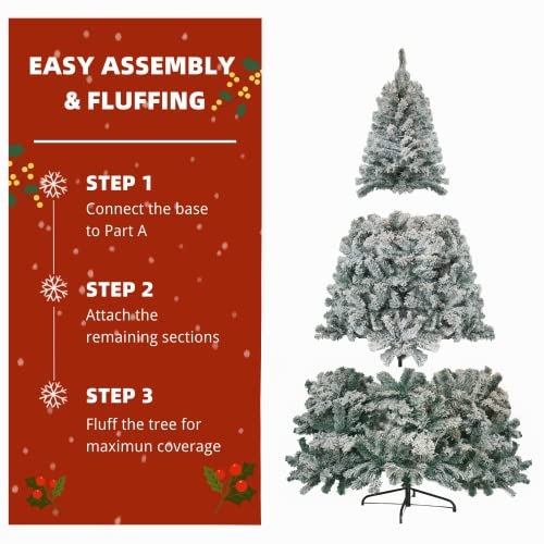 Snow Flocked Pre-Lit Christmas Tree with LED Lights - 7FT