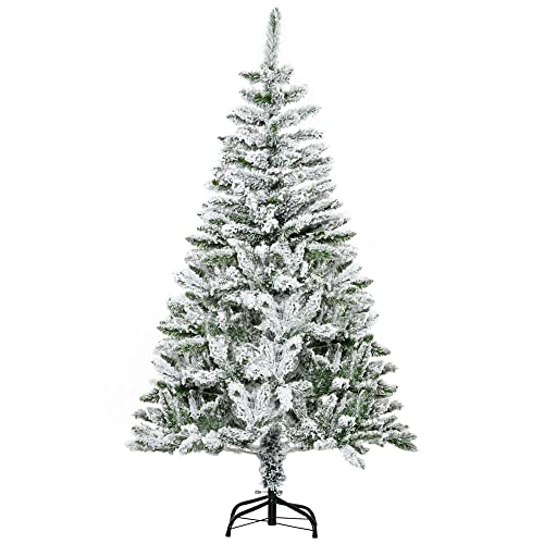 HOMCOM 5 Ft Snow Flocked Christmas Pine Tree