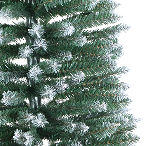 FB FunkyBuys 6ft Frosted Green Pine Pencil Slim Artificial Christmas Tree with 555 Branch Tips & Metal Stand (Frosted, 6ft (180cm))