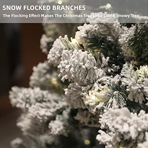 Snow Flocked Pre-Lit Christmas Tree with LED Lights - 7FT