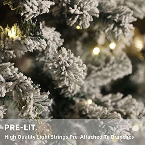 Snow Flocked Pre-Lit Christmas Tree with LED Lights - 7FT