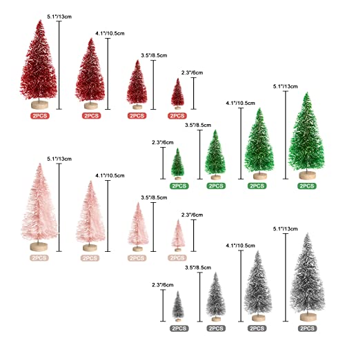 8PCS Artificial Mini Christmas Trees, Bottle Brush Trees with Wood Base, Artificial Frosted Sisal Xmas Tree, DIY Crafts Mini Pine Tree for Christmas Party Home Table Top Decor Winter Ornaments
