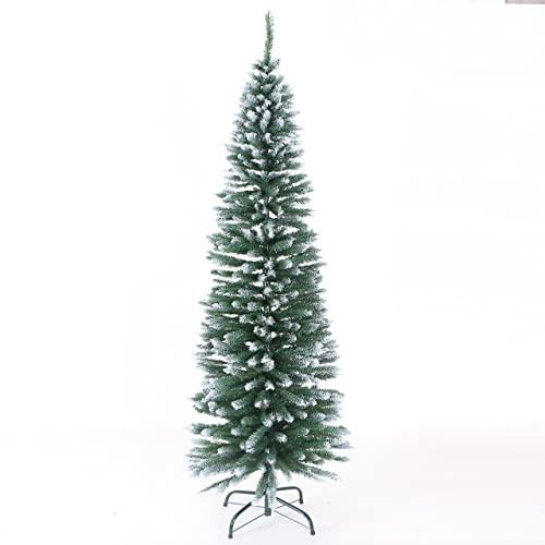 FB FunkyBuys 6ft Frosted Green Pine Pencil Slim Artificial Christmas Tree with 555 Branch Tips & Metal Stand (Frosted, 6ft (180cm))