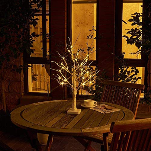 EAMBRITE White Christmas Tree with Lights Mini Birch Twig Tree Ornament with 24 Warm White LEDs Battery Operated Tabletop Decoration for Christmas Home Party Wedding (60cm/2ft)