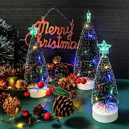 3 Pcs Tabletop Christmas Tree with Lights Mini Artificial Xmas Tree with LED String Lights Christmas Party Decoration Miniature Table Ornaments Home Office Tabletop Decor Mini Desk Top Christmas Tree