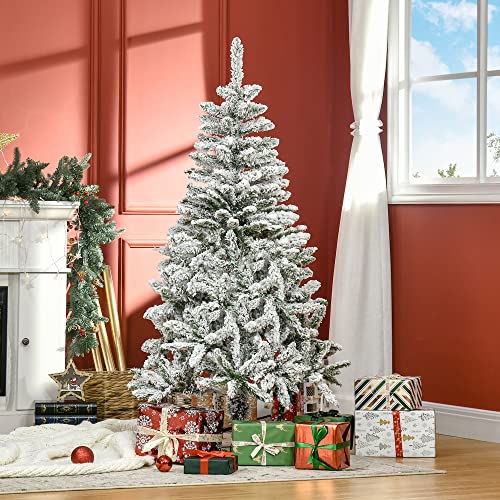 HOMCOM 5 Ft Snow Flocked Christmas Pine Tree