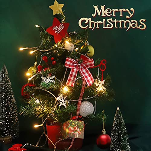 Mini Christmas Tree Tabletop Christmas Tree with LED Lights 50cm Artificial Christmas Tree Small Christmas Pine Tree with Wood Base and Ornaments for Christmas Home Party Table Desk Decoration