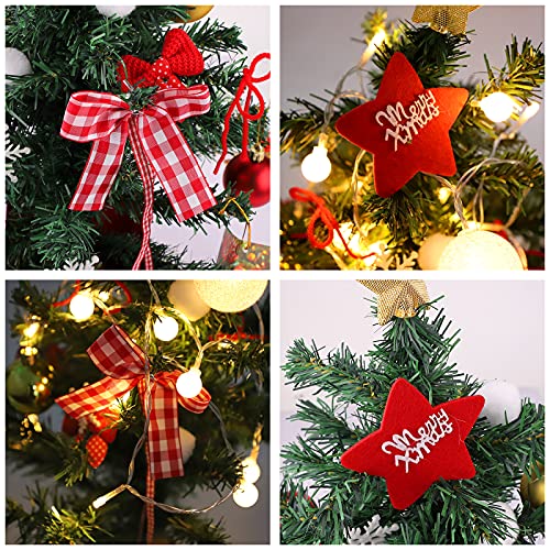 Mini Christmas Tree Tabletop Christmas Tree with LED Lights 50cm Artificial Christmas Tree Small Christmas Pine Tree with Wood Base and Ornaments for Christmas Home Party Table Desk Decoration