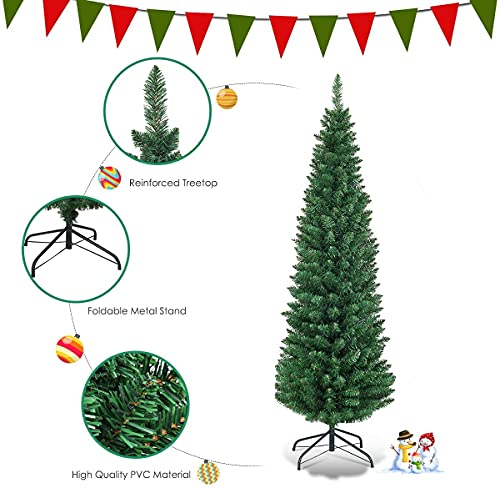 7FT Green Slim Pencil Christmas Tree - 820 Tips