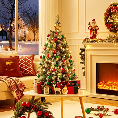 Yaheetech 3ft Artificial Christmas Tree Prelit Frosted Tabletop Mini Snow Flocked Xmas Tree Holiday Decorations for Home/Office 1Pack