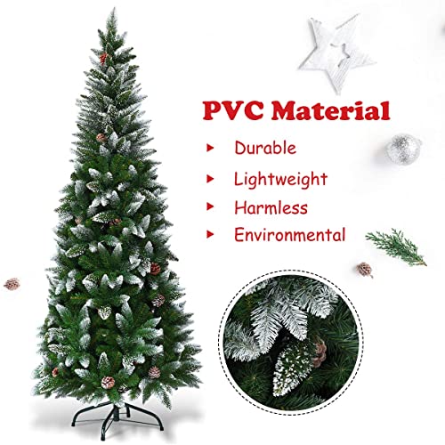 Snow Flocked Pencil Christmas Tree with Pine Cones - 8ft