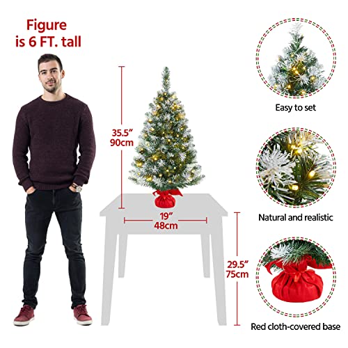Yaheetech 3ft Artificial Christmas Tree Prelit Frosted Tabletop Mini Snow Flocked Xmas Tree Holiday Decorations for Home/Office 1Pack