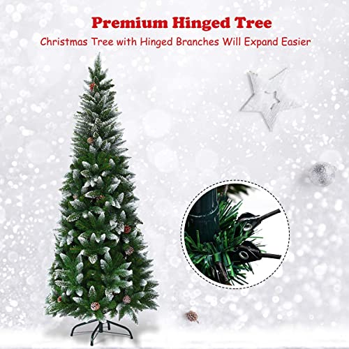 Snow Flocked Pencil Christmas Tree with Pine Cones - 8ft