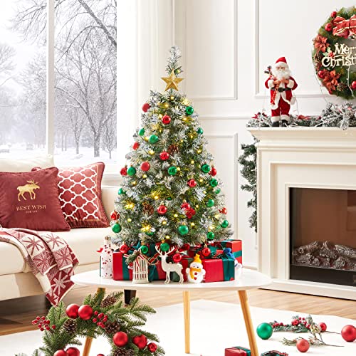 Yaheetech 3ft Artificial Christmas Tree Prelit Frosted Tabletop Mini Snow Flocked Xmas Tree Holiday Decorations for Home/Office 1Pack