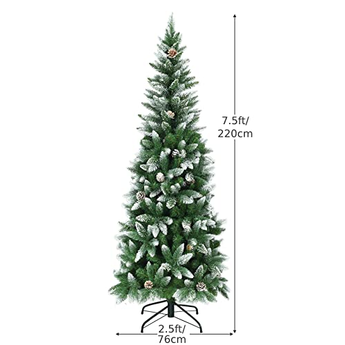 Snow Flocked Pencil Christmas Tree with Pine Cones - 8ft