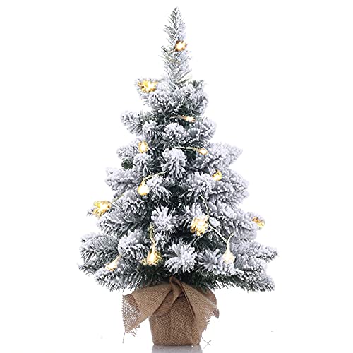 Snow Flocked Mini Christmas Tree with LED Lights