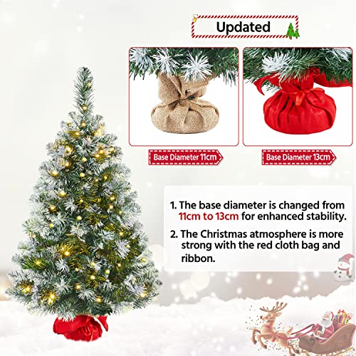 Yaheetech 3ft Artificial Christmas Tree Prelit Frosted Tabletop Mini Snow Flocked Xmas Tree Holiday Decorations for Home/Office 1Pack