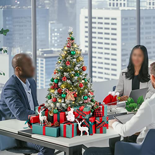Yaheetech 3ft Artificial Christmas Tree Prelit Frosted Tabletop Mini Snow Flocked Xmas Tree Holiday Decorations for Home/Office 1Pack