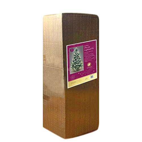 7Ft/2.1M Pre-Lit Lapland Fir Artificial Green Christmas Tree Snow Flocked PE PVC Mixed Tips Hinged Branches Bushy Xmas Home Snowy Decorations, with 320 Warm White LEDs and Metal Stand