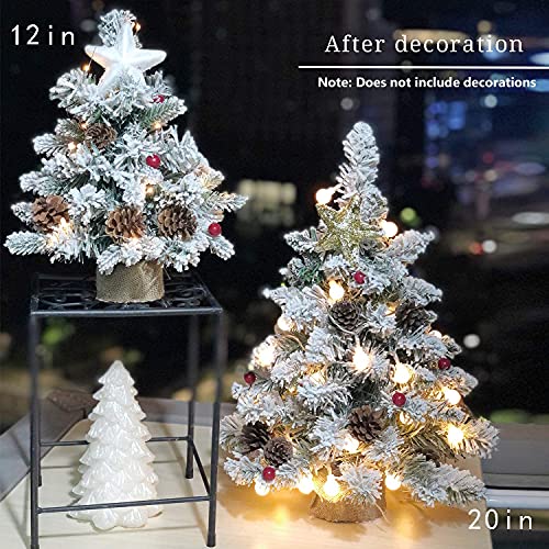Snow Flocked Mini Christmas Tree with LED Lights