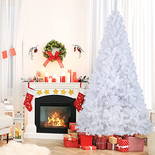 Traditional White Xmas Tree: GYMAX 8FT Artificial Christmas Tree