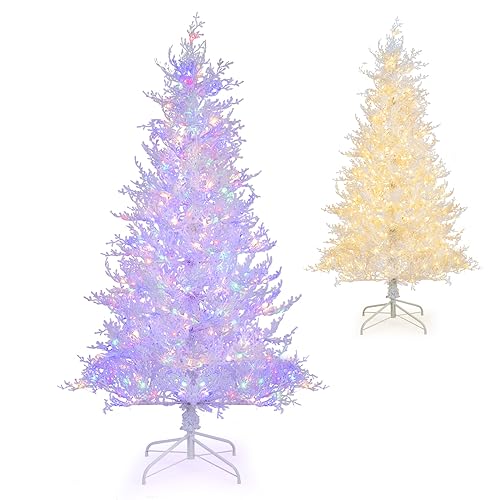 COSTWAY 6ft/180cm Pre-lit Christmas Tree, Artificial Xmas Trees with 260 Multi-Color LED Lights and Metal Stand, Seasonal Holiday Decoration for Home, Office & Party