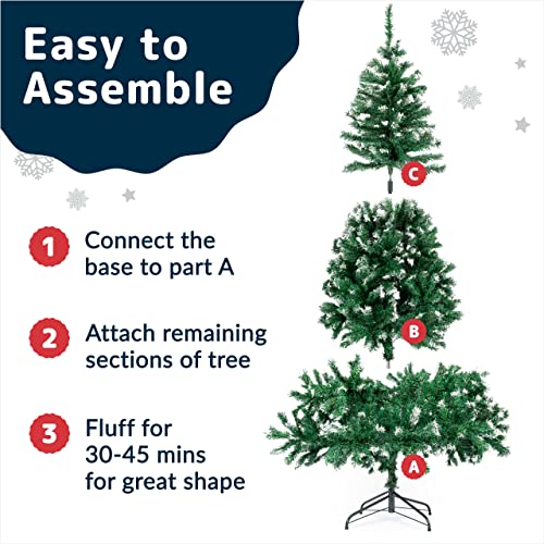 6FT Prextex Artificial Christmas Tree - Easy Assembly, Snowy White, Metal Stand