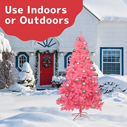 Prextex 6ft Christmas Tree - Artificial Canadian Fir Full Bodied Christmas Trees - Lightweight and Easy to Assemble Christmas Tree 6ft with Metal Stand, 1200 Tips, Pink Artificial Christmas Tree